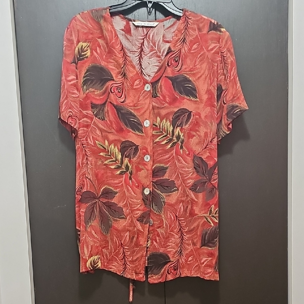 Elegant Red Floral Button-Down Shirt